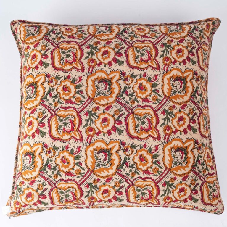 Square Cushion In Red, Green &#038; Yellow Block Print 50&#215;50