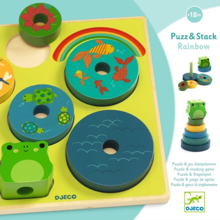 Puzz &#038; Stack Rainbow Stacking Puzzle By Djeco 18m+