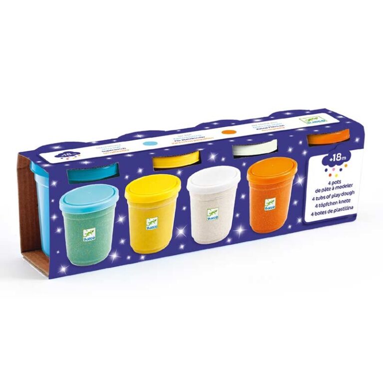 Set Of 4 Pots Of Play Dough In Glitter Colours By Djeco 18m+