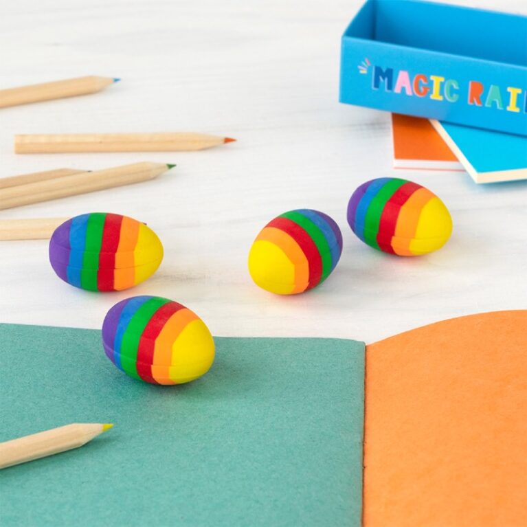 Set Of 4 Rainbow Egg Erasers 3+