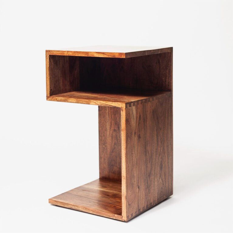 Angular S-Shaped Wooden Side Table H:57cm