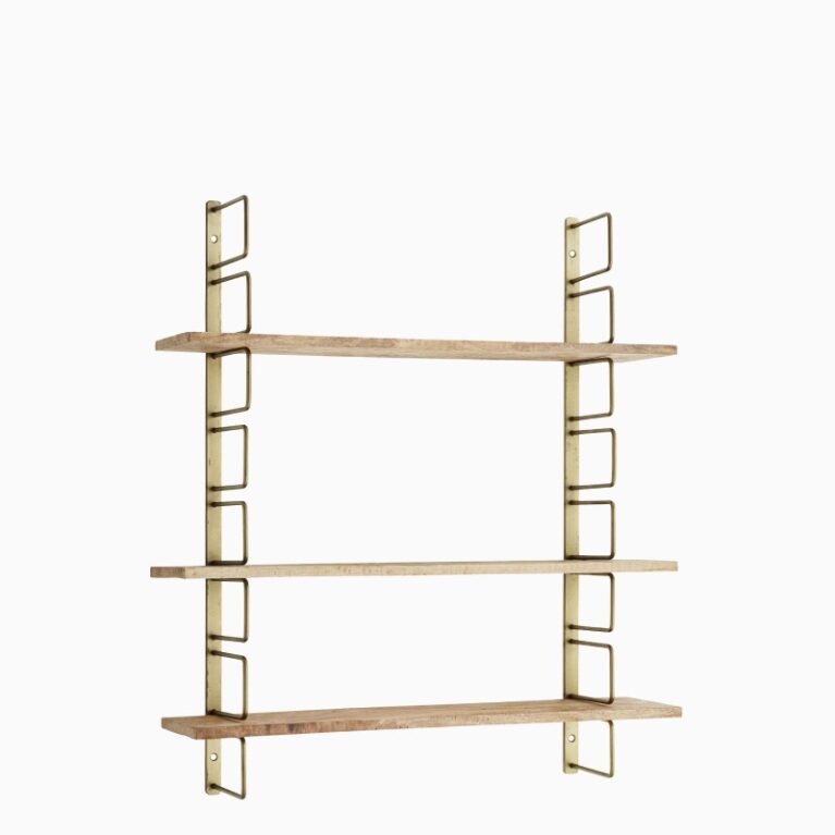 Brass Shelving Unit With 3 Adjustable Wooden Shelves
