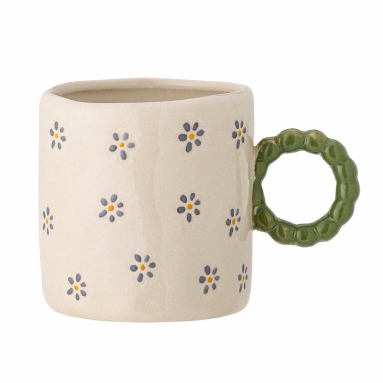 Children&#8217;s Hand-painted Mug With Flower Print &#038; Green Handle