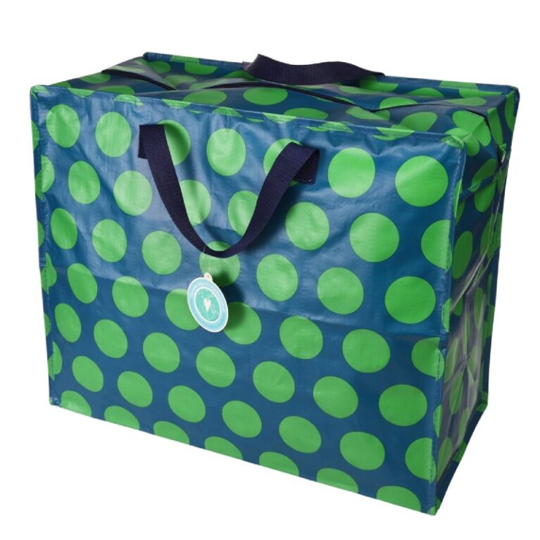 Green Spots On Blue &#8211; Jumbo Storage Bag With Handles