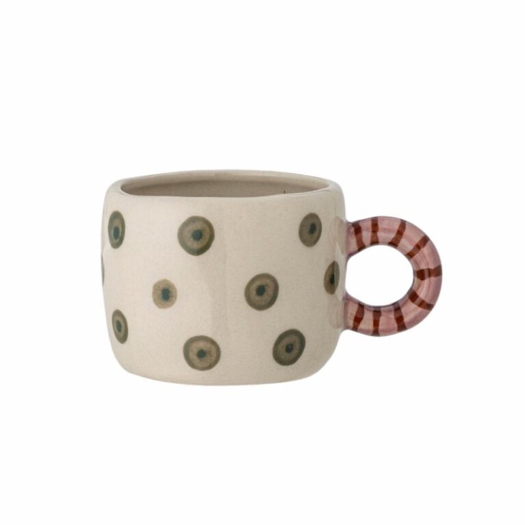 Children&#8217;s Hand-painted Stoneware Mug With Green Spots