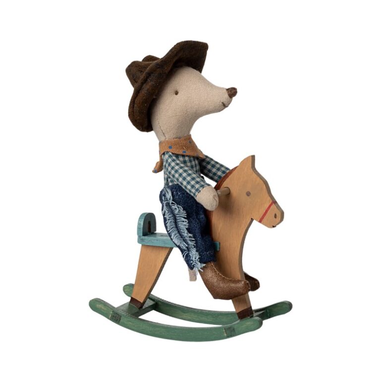 Little Brother Cowboy Mouse On Rocking Horse By Maileg 3+