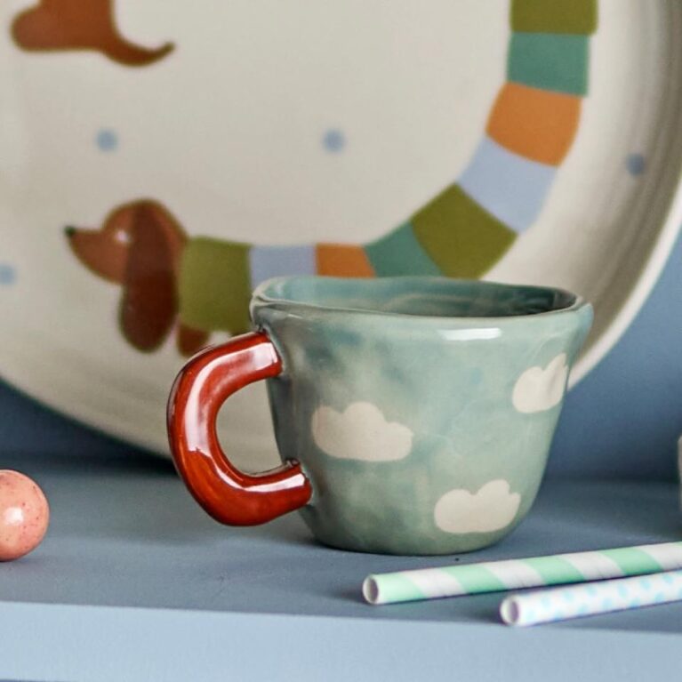 Children&#8217;s Hand-painted Stoneware Mug In Cloud Print