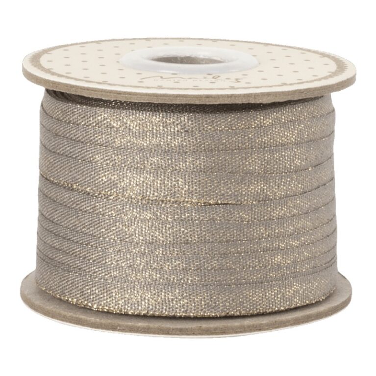 25m Roll Of Ribbon In Dark Stone/Gold By Maileg