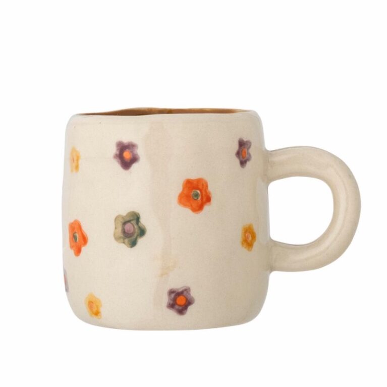Hand-painted Stoneware Cup In Flower Cream
