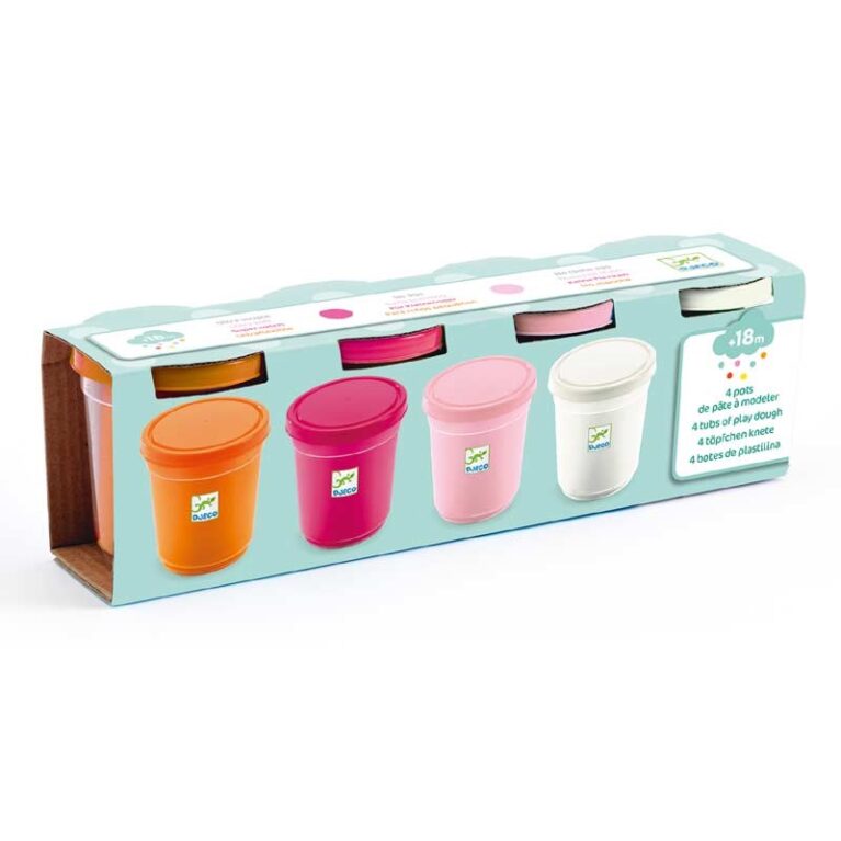 Set Of 4 Pots Of Play Dough In Sweet Colours By Djeco 18m+