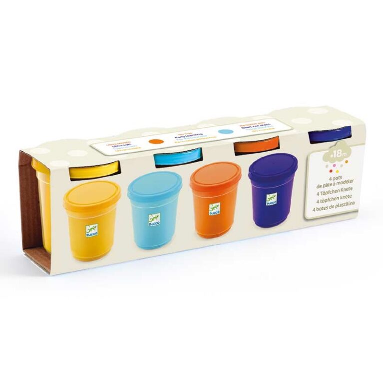 Set Of 4 Pots Of Play Dough In Natural Colours By Djeco 18m+