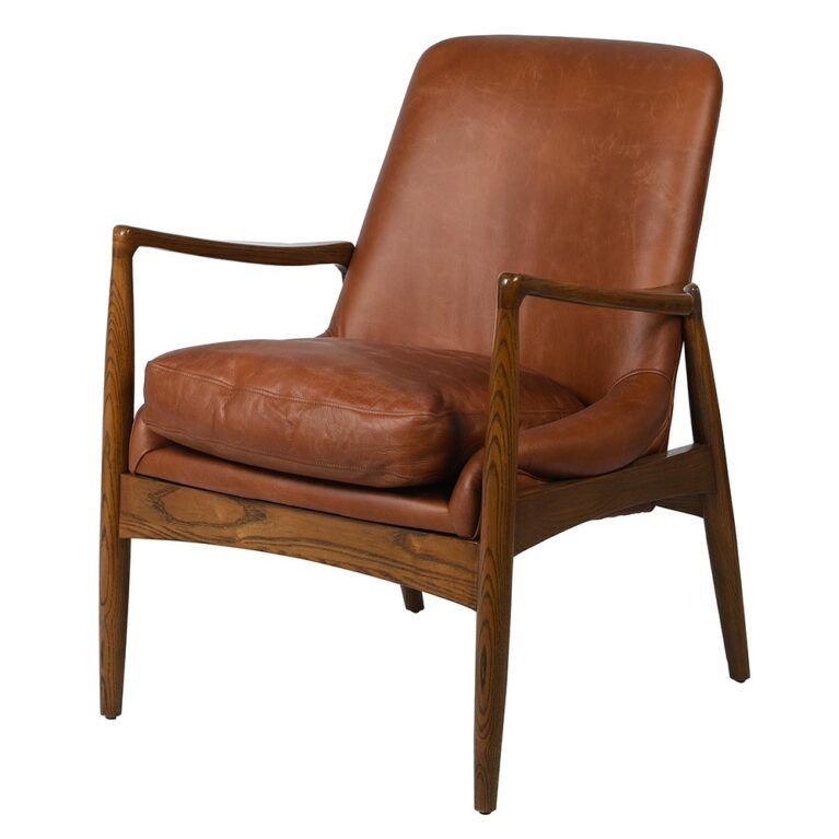 Oak Framed Distressed Tan Leather Armchair
