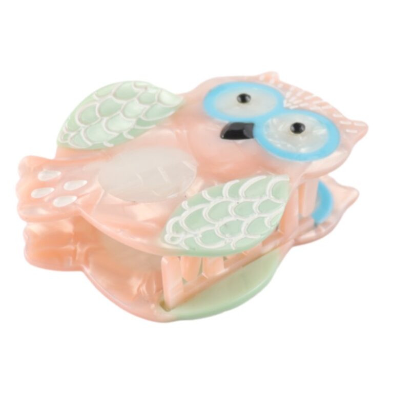 Pink Owl &#8211; Large Single Claw Hair Clip