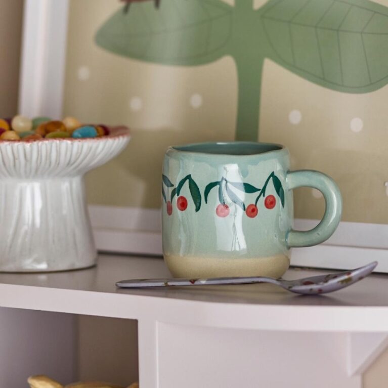 Children&#8217;s Hand-painted Stoneware Mug In Cherry Print