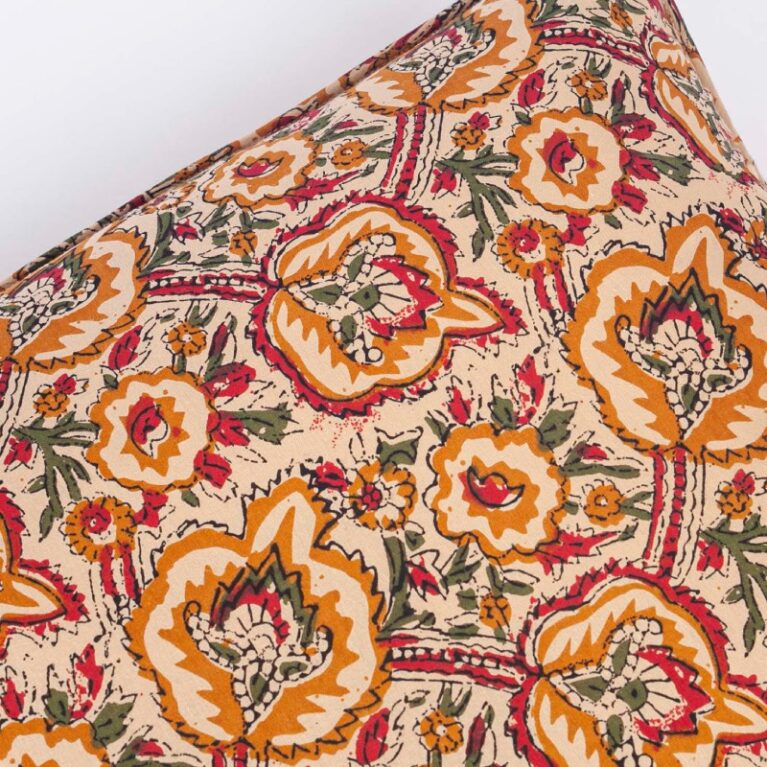 Square Cushion In Red, Green &#038; Yellow Block Print 50&#215;50