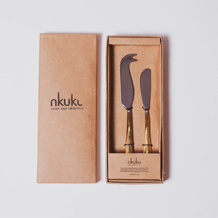Set Of 2 Cheese &#038; Butter Knife Set In Brushed Gold