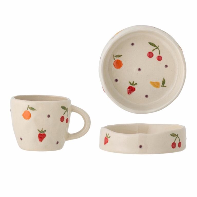 Children&#8217;s Stoneware Tableware Set In Fruit Print