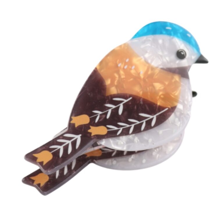 Brown Bird With Blue Head &#8211; Large Single Claw Hair Clip