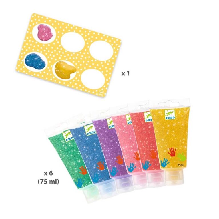 Set Of 6 Tubes Of Glitter Finger Paint By Djeco 18m+