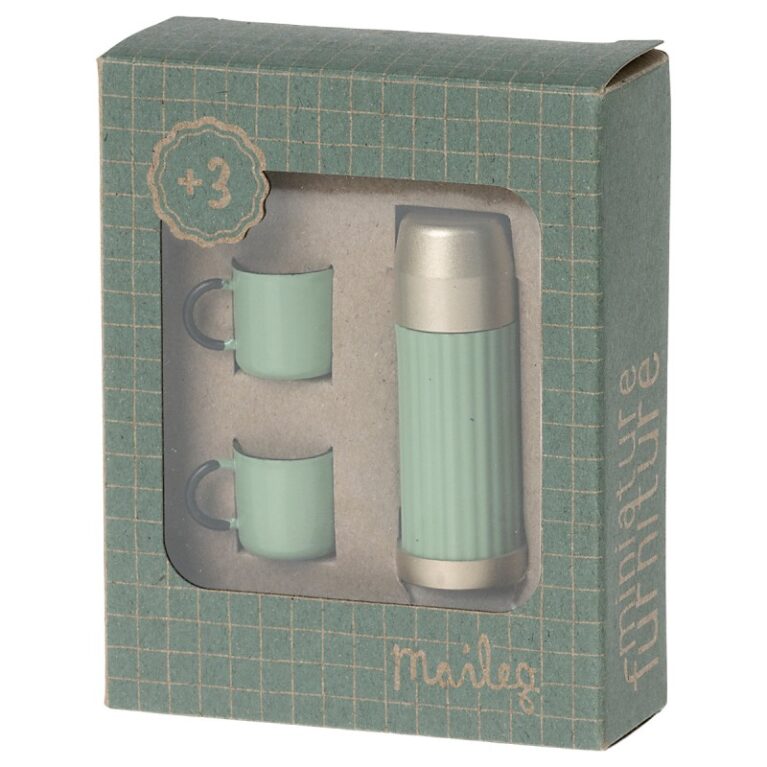 Miniature Thermos And Cups In Mint By Maileg 3+