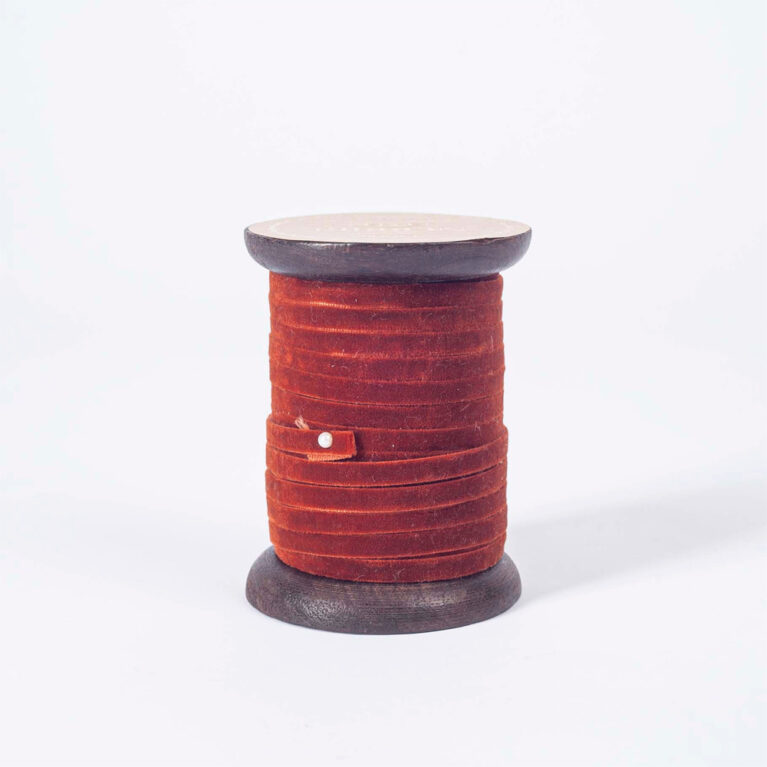 Reel Of Velvet Ribbon On Wooden Spool In Burnt Orange 10M
