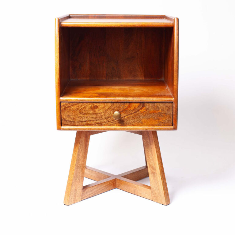 Mid Century Style Wooden Bedside Table With Drawer