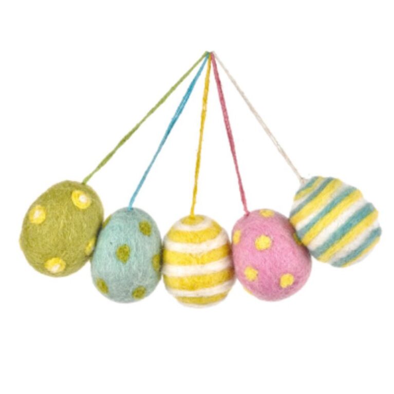 Set Of 5 Easter Eggs &#8211; Handmade Felt Hanging Decoration
