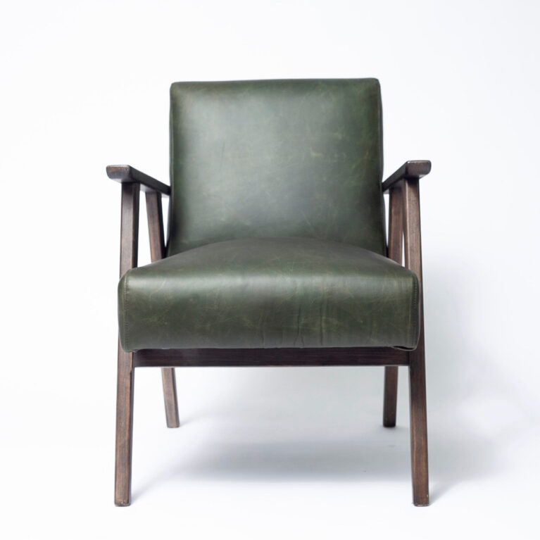 Mid-Century Style Green Leather Armchair
