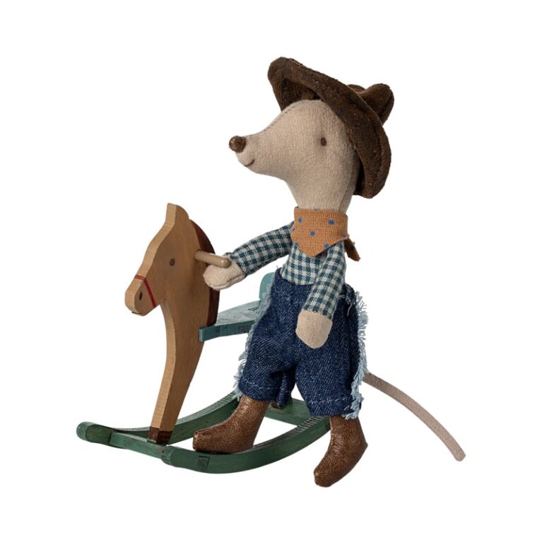 Little Brother Cowboy Mouse On Rocking Horse By Maileg 3+