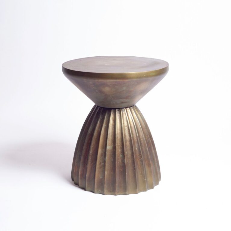 Metal Ribbed Side Table In Green H:46cm