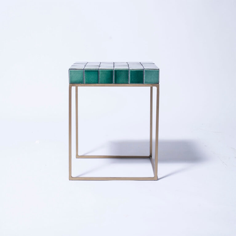 Green Tile Topped Side Table With Brass Frame