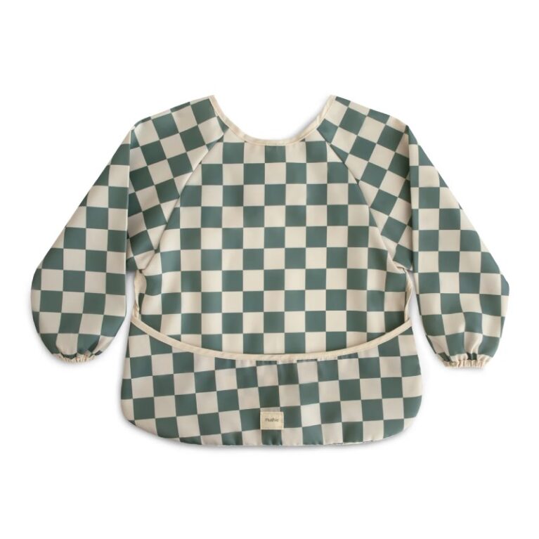 Long Sleeve Bib In Olive Check 6m+