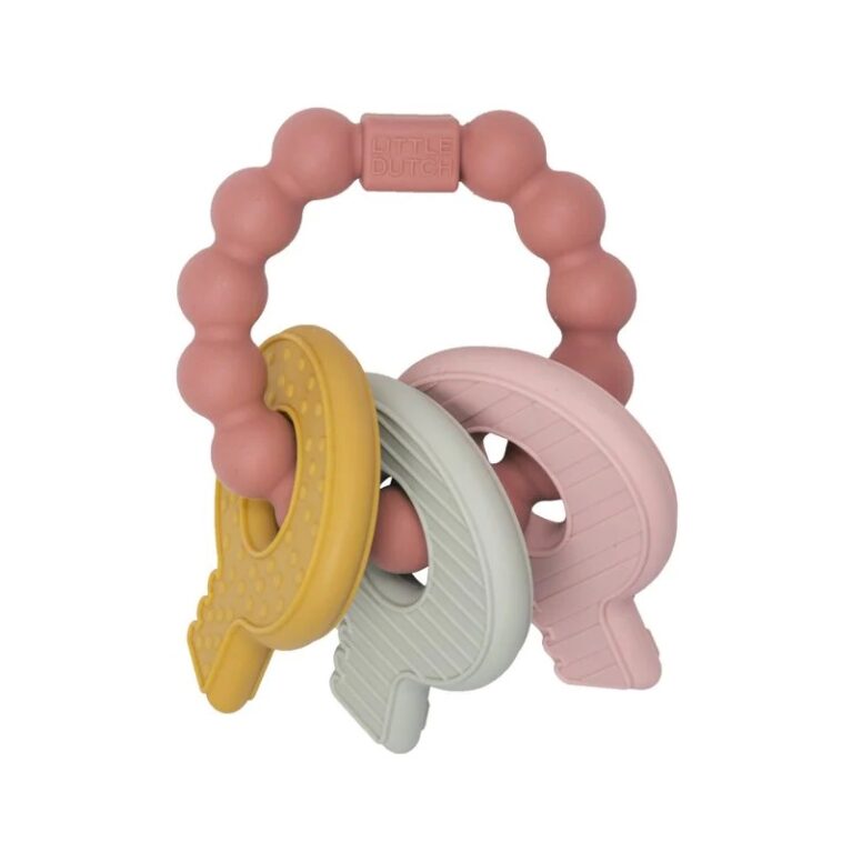 Silicone Teething Keychain In Pink 0+