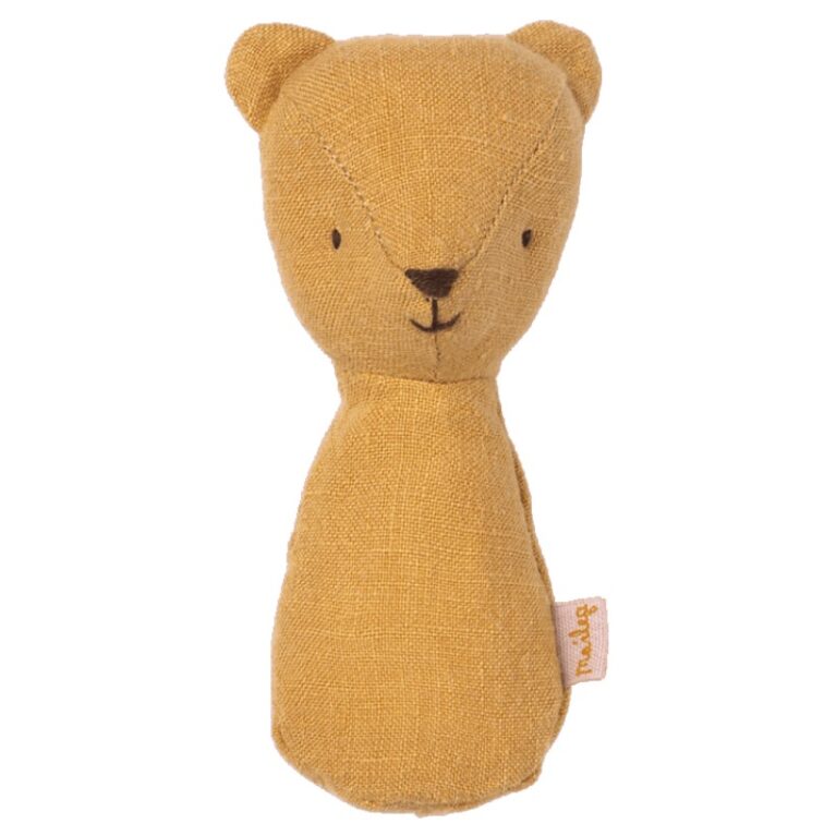 Linen Teddy Rattle In Dusty Yellow By Maileg 0+