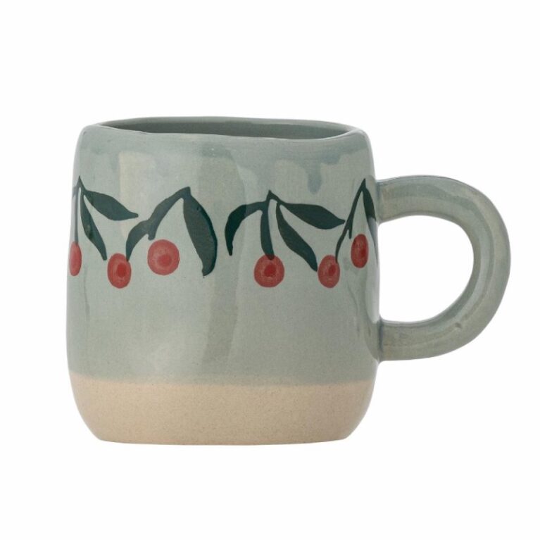 Hand-painted Stoneware Cup In Cherry Print