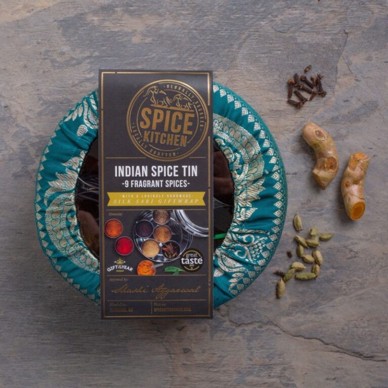 Indian Spice Tin With 9 Spices &#038; Silk Sari Wrap