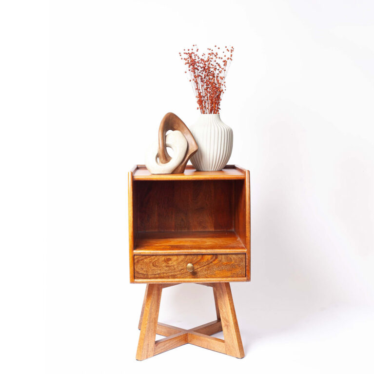 Mid Century Style Wooden Bedside Table With Drawer