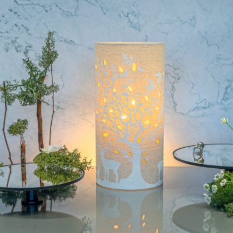 Deer &#038; Birds &#8211; Cylindrical Fabric Lamp