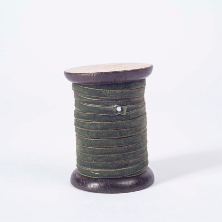 Reel Of Velvet Ribbon On Wooden Spool In Olive Green 10M