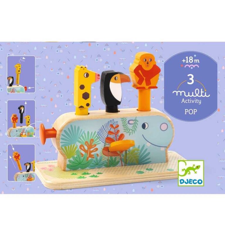 Multi Pop &#8211; Wooden Pop Up Activity Toy By Djeco 18m+