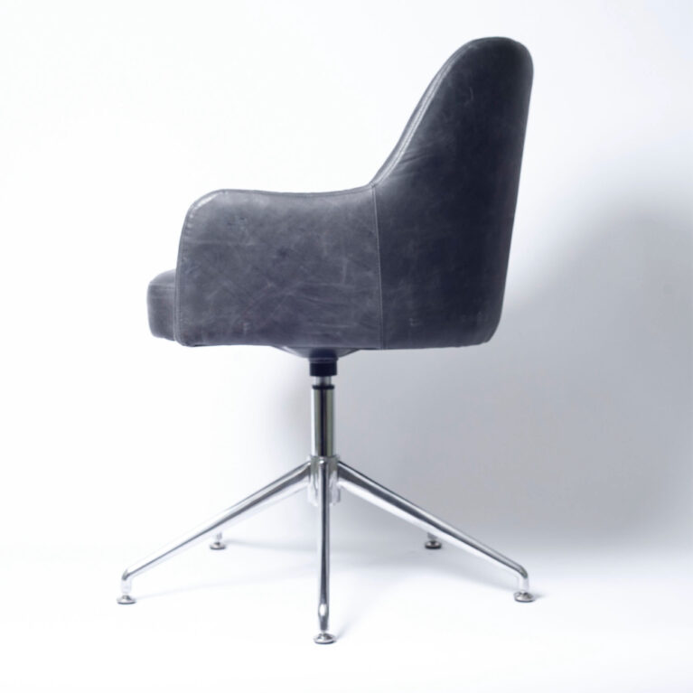 Marie Leather Swivel Chair In Antique Ebony