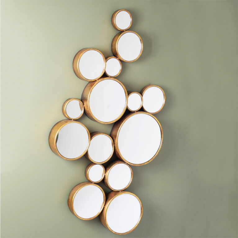 Large Circles Mirror &#8211; 15 Round Gold Mirrors 61x103cm