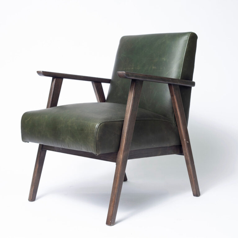 Mid-Century Style Green Leather Armchair