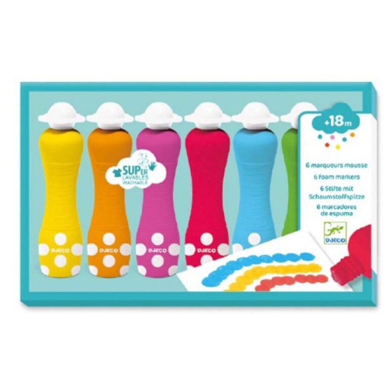 Pack Of 6 Foam Markers For Little Ones By Djeco 18m+