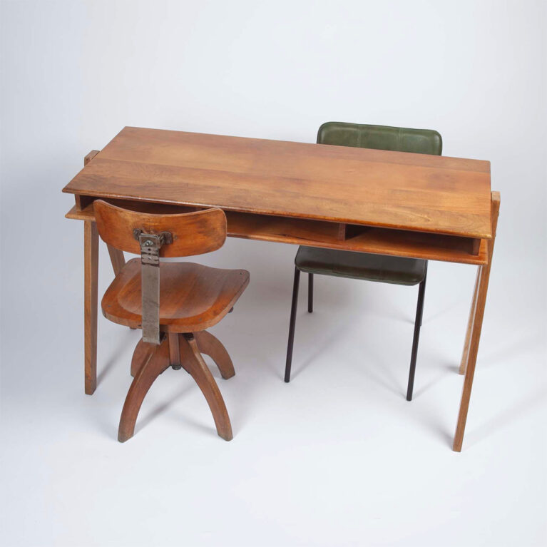 Mid Century Style Wooden Desk With Open Shelves