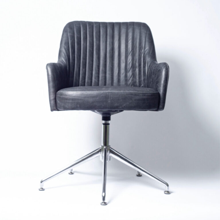 Marie Leather Swivel Chair In Antique Ebony