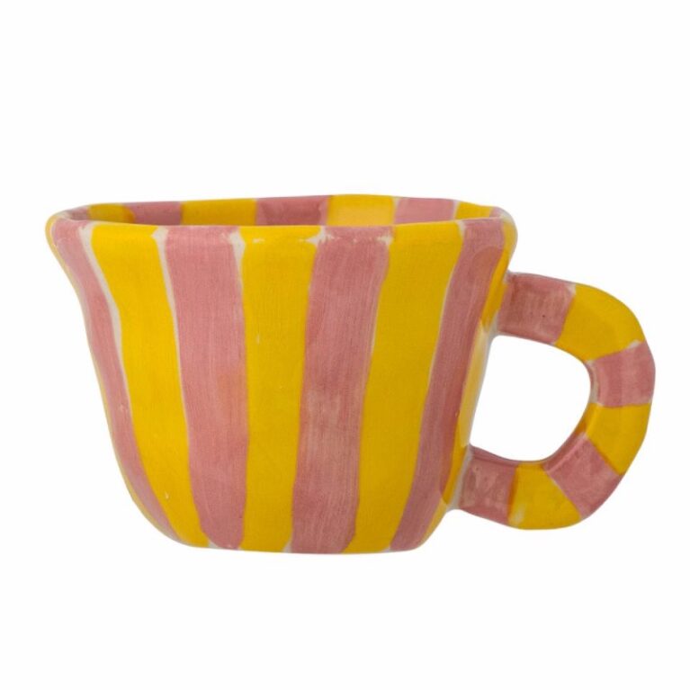 Hand-painted Stoneware Cup In Striped Pink &#038; Yellow
