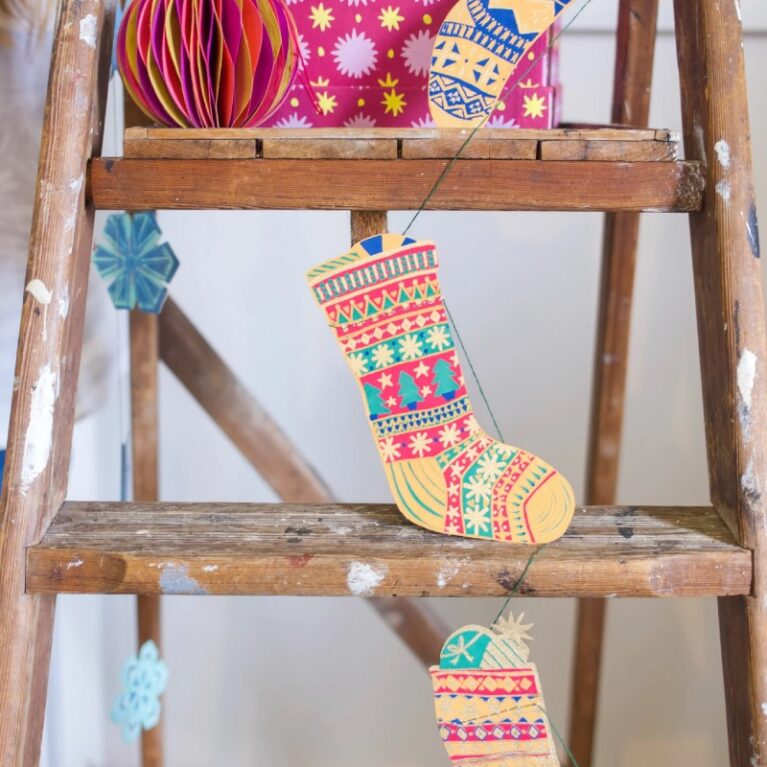 Festive Stockings &#8211; Printed Sewn Paper Garland