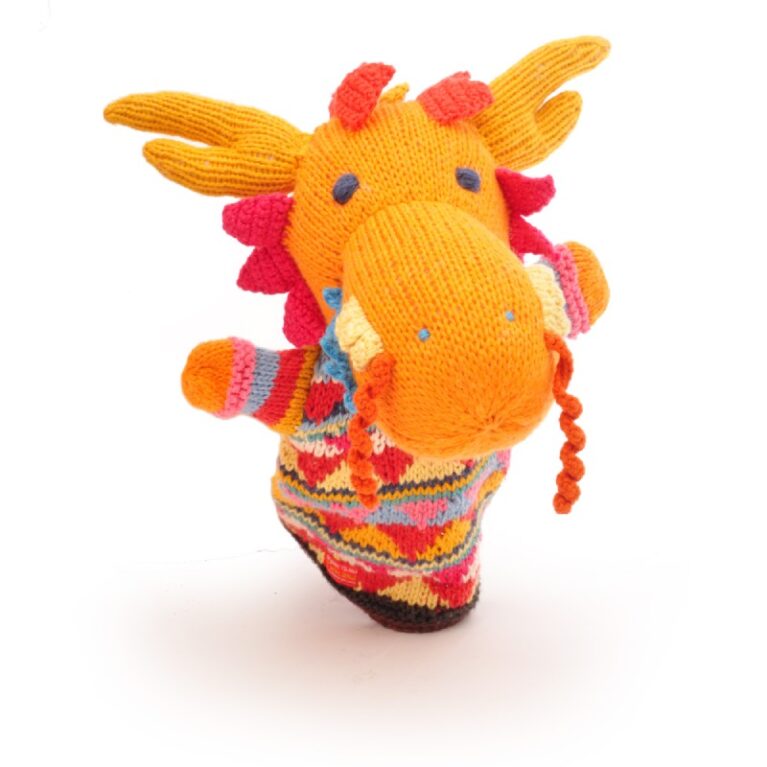 Dragon &#8211; Hand Knitted Glove Puppet Organic Cotton