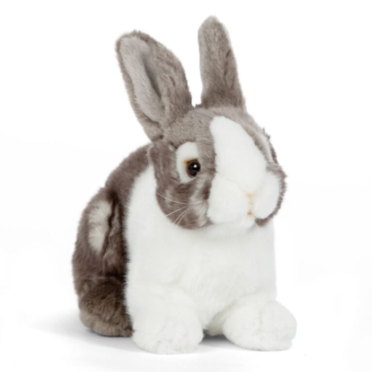 Grey &#038; White Sitting Rabbit Soft Toy 0+